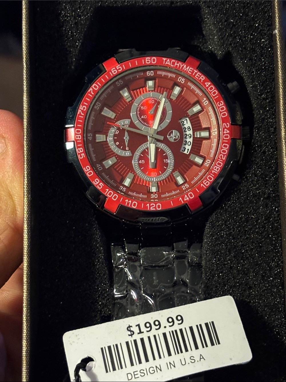 Men's Red Tachymeter Chronograph Watch -